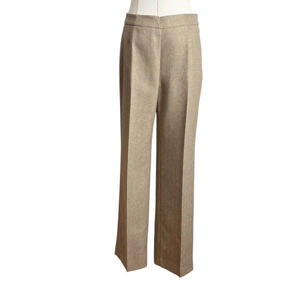 Le Suit Women's 14P Tan Herringbone Pants, Lined Trousers Beige Herringbone
